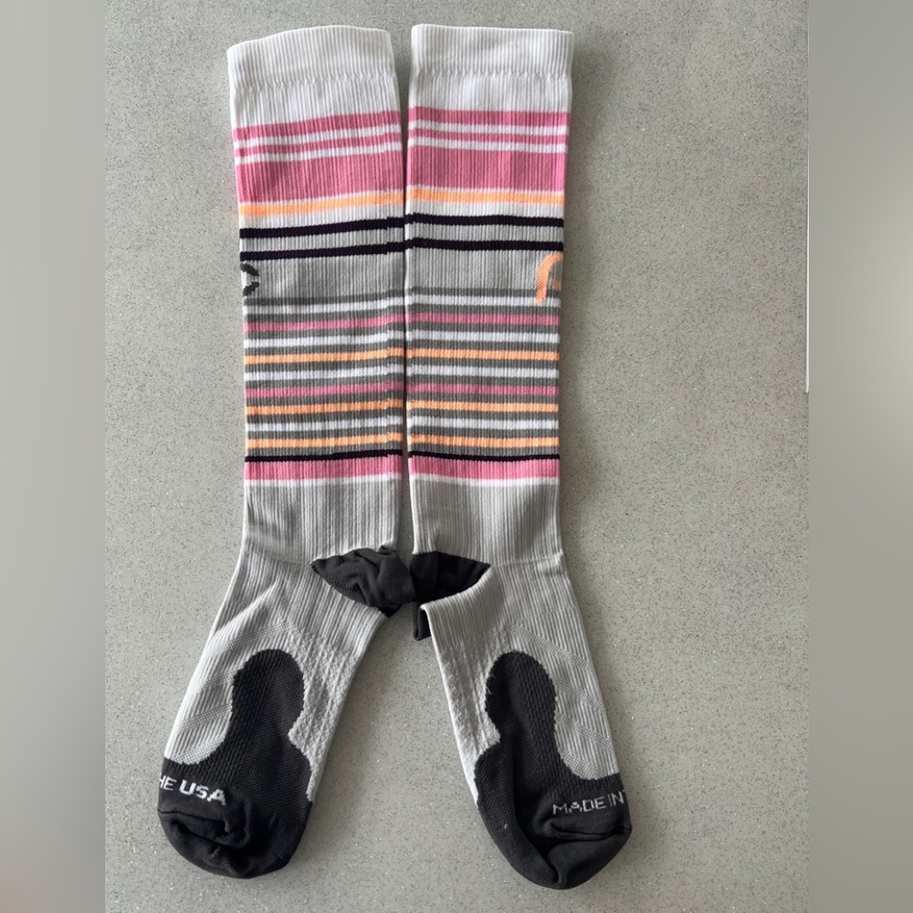 Striped Women's Knee-High Socks - Gray, Pink, and Black